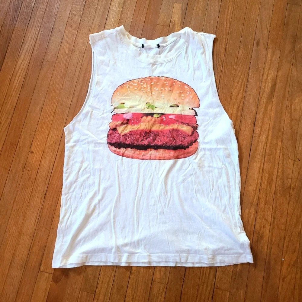 SALE! Fun Muscle Tee • Hamburger • Food • Graphic • Size Large